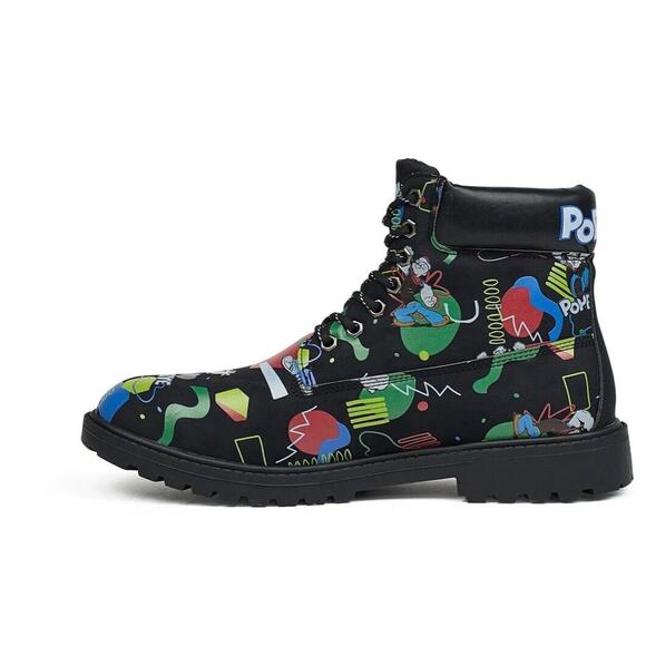 Popeye X Reason Collab Faux Suede Graffiti Print Boots Black Mens 10.5 - Picture 2 of 8